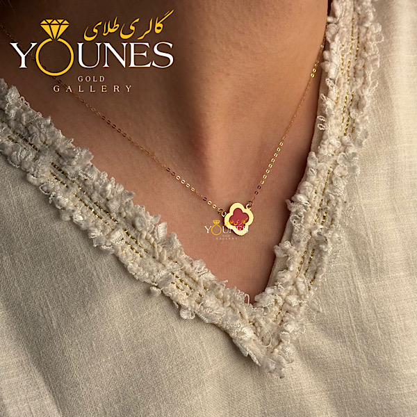 گردنبند میناکاری ونکلیف ارغوانی طلا